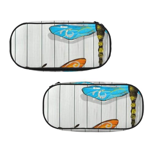 WXWJSHMGC Federmäppchen mit Libellenzaun-Druck, große Tasche mit 3 Fächern, Stifteetui, Kartenhalter, Münzhalter für Jungen, Mädchen, Schule, Schreibwaren von WXWJSHMGC