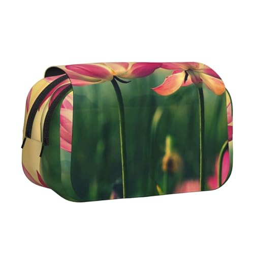 WXWJSHMGC Federmäppchen mit Lotusblumen-Druck, tragbar, doppellagig, für Kinder, Mädchen, Jungen und Erwachsene von WXWJSHMGC