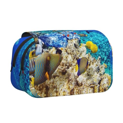 WXWJSHMGC Federmäppchen mit Meeresfisch-Motiv, tragbar, doppellagig, für Kinder, Mädchen, Jungen und Erwachsene von WXWJSHMGC