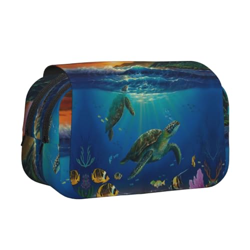 WXWJSHMGC Federmäppchen mit Meeresschildkrötenmuster, tragbar, doppellagig, für Kinder, Mädchen, Jungen und Erwachsene von WXWJSHMGC