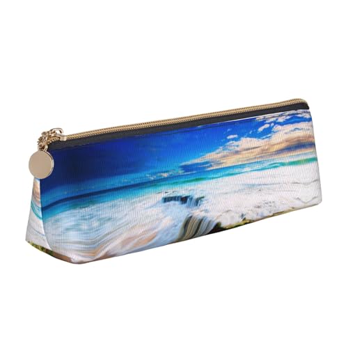 WXWJSHMGC Federmäppchen mit Meereswellen-Motiv, Leder, Füllfederhalter, personalisierbar, tragbar, großes Fassungsvermögen, für Mädchen und Jungen von WXWJSHMGC