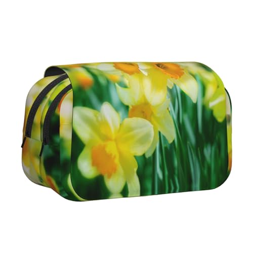 WXWJSHMGC Federmäppchen mit Narzissen-Blumendruck, tragbar, doppellagig, für Kinder, Mädchen, Jungen und Erwachsene von WXWJSHMGC