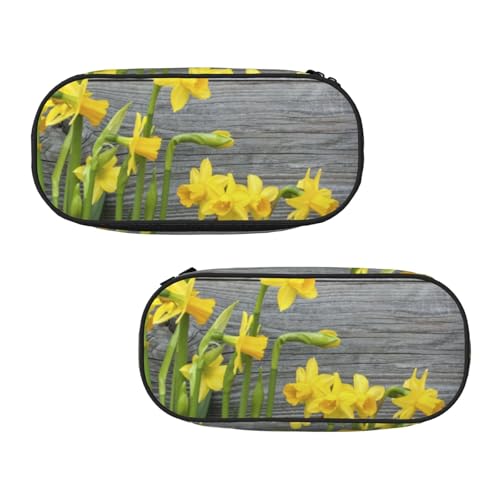 WXWJSHMGC Federmäppchen mit Narzissen-Motiv, große Tasche mit 3 Fächern, Stifteetui, Kartenhalter, Münzhalter für Jungen, Mädchen, Schule, Schreibwaren von WXWJSHMGC