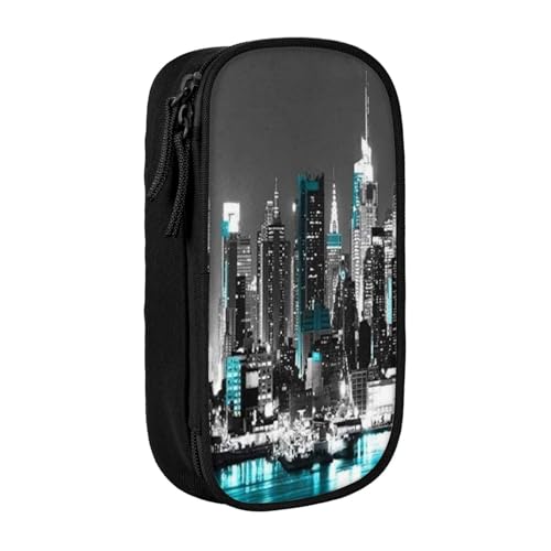 WXWJSHMGC Federmäppchen mit New York Gemälde-Druck, großes Fassungsvermögen, doppellagig, mit Reißverschluss, strapazierfähiges Stoff-Schuletui für Stifte, ideal für Schüler, Schwarz , Einheitsgröße von WXWJSHMGC