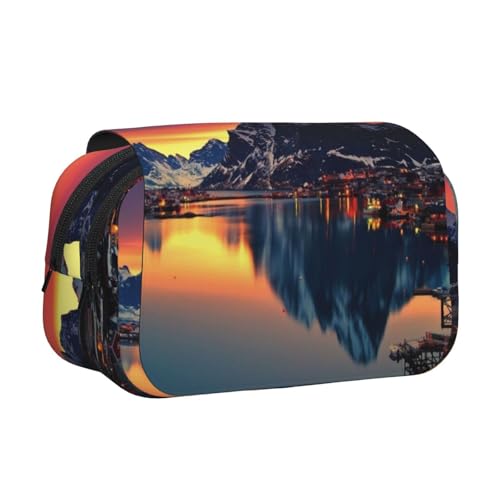 WXWJSHMGC Federmäppchen mit Norwegeninsel-Druck, tragbar, doppellagig, für Kinder, Mädchen, Jungen und Erwachsene von WXWJSHMGC