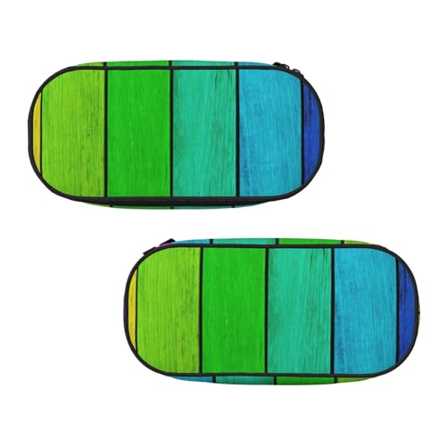 WXWJSHMGC Federmäppchen mit Regenbogenfarben-Holzhintergrund, große Tasche mit 3 Fächern, Stifteetui, Kartenhalter, Münzfach für Jungen, Mädchen, Schule, Schreibwaren von WXWJSHMGC