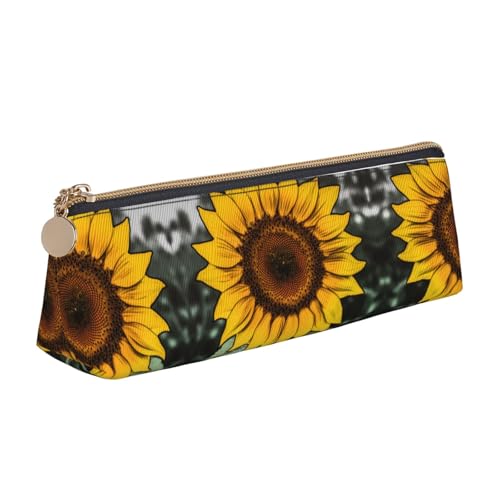 WXWJSHMGC Federmäppchen mit Sonnenblumen-Muster, Leder, Füllfederhalter, personalisierbar, tragbar, großes Fassungsvermögen, für Mädchen und Jungen von WXWJSHMGC