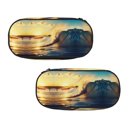 WXWJSHMGC Federmäppchen mit Sonnenuntergang, Meer, Surfen, Meereslandschaft, großes Federmäppchen mit 3 Fächern, Stifteetui, Kartenhalter, Münzhalter für Jungen, Mädchen, Schule, Schreibwaren von WXWJSHMGC