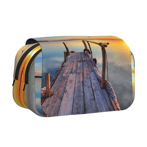 WXWJSHMGC Federmäppchen mit Sonnenuntergang und Meeresdruck, tragbar, doppellagig, für Kinder, Mädchen, Jungen und Erwachsene von WXWJSHMGC