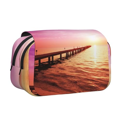 WXWJSHMGC Federmäppchen mit Strandbild-Druck – tragbare doppellagige Aufbewahrung Federmäppchen für Kinder, Mädchen, Jungen und Erwachsene von WXWJSHMGC