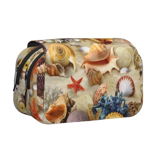 WXWJSHMGC Federmäppchen mit Strandmuschel-Druck, tragbar, doppellagig, für Kinder, Mädchen, Jungen und Erwachsene von WXWJSHMGC