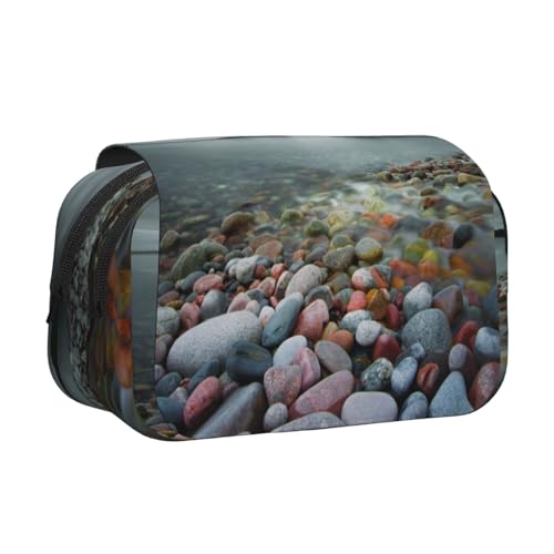 WXWJSHMGC Federmäppchen mit Strandstein-Druck, tragbar, doppellagig, für Kinder, Mädchen, Jungen und Erwachsene von WXWJSHMGC