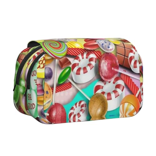 WXWJSHMGC Federmäppchen mit Süßigkeitenmuster, tragbar, doppellagig, für Kinder, Mädchen, Jungen und Erwachsene von WXWJSHMGC