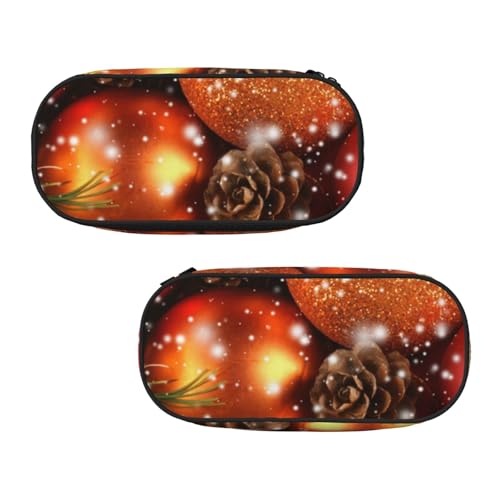 WXWJSHMGC Federmäppchen mit Weihnachts- und Neujahrsbällen bedruckt, große Tasche mit 3 Fächern, Stifteetui, Kartenhalter, Münzhalter für Jungen, Mädchen, Schule, Schreibwaren von WXWJSHMGC