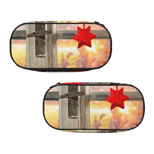WXWJSHMGC Federmäppchen mit Weihnachtsfensterdruck, große Tasche mit 3 Fächern, Stifteetui, Kartenhalter, Münzhalter für Jungen, Mädchen, Schule, Schreibwaren von WXWJSHMGC