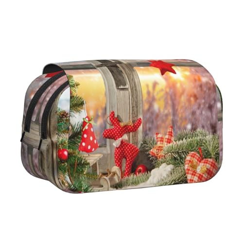 WXWJSHMGC Federmäppchen mit Weihnachtsfensterdruck – tragbare doppellagige Aufbewahrung Federmäppchen für Kinder, Mädchen, Jungen und Erwachsene von WXWJSHMGC