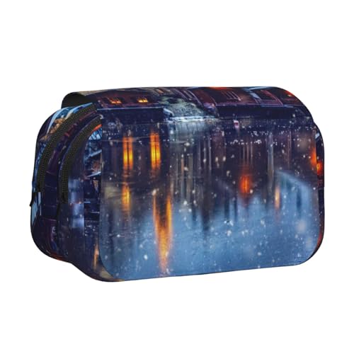 WXWJSHMGC Federmäppchen mit Winter-Aufdruck – tragbare Doppelschicht-Aufbewahrungstasche für Kinder, Mädchen, Jungen und Erwachsene von WXWJSHMGC