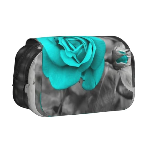 WXWJSHMGC Federmäppchen mit blauem Rosen-Druck, tragbar, doppellagig, für Kinder, Mädchen, Jungen und Erwachsene von WXWJSHMGC