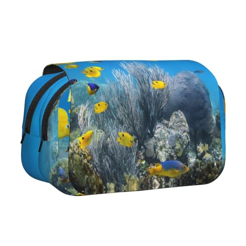 WXWJSHMGC Federmäppchen mit buntem Fisch-Druck, tragbar, doppellagig, für Kinder, Mädchen, Jungen und Erwachsene von WXWJSHMGC