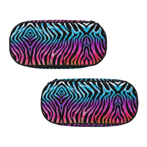 WXWJSHMGC Federmäppchen mit buntem Regenbogen-Zebra-Druck, große Tasche mit 3 Fächern, Stifteetui, Kartenhalter, Münzfach für Jungen, Mädchen, Schule, Schreibwaren von WXWJSHMGC