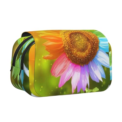 WXWJSHMGC Federmäppchen mit buntem Sonnenblumen-Druck, tragbar, doppellagig, für Kinder, Mädchen, Jungen und Erwachsene von WXWJSHMGC