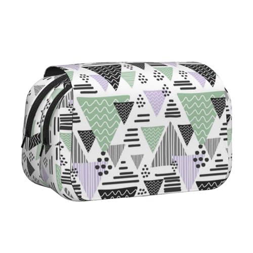 WXWJSHMGC Federmäppchen mit geometrischem Dreiecksdruck, tragbar, doppellagig, für Kinder, Mädchen, Jungen und Erwachsene von WXWJSHMGC