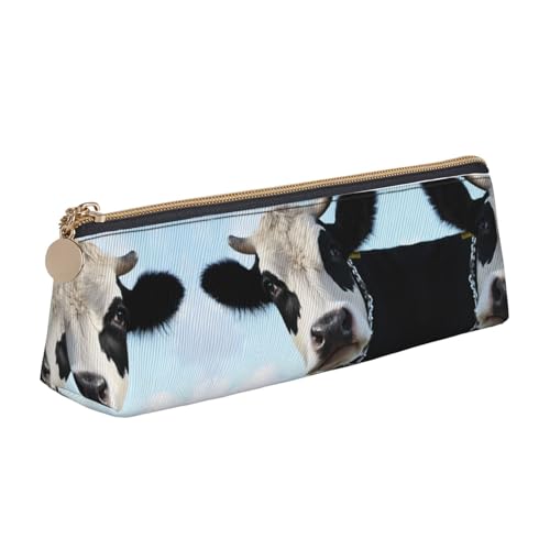 WXWJSHMGC Federmäppchen mit lustigem Kuhkopf, Leder, personalisierbar, tragbar, großes Fassungsvermögen, für Mädchen und Jungen von WXWJSHMGC