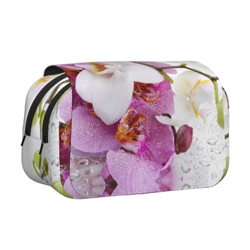 WXWJSHMGC Federmäppchen mit rosa und Blumendruck, tragbar, doppellagig, für Kinder, Mädchen, Jungen und Erwachsene von WXWJSHMGC