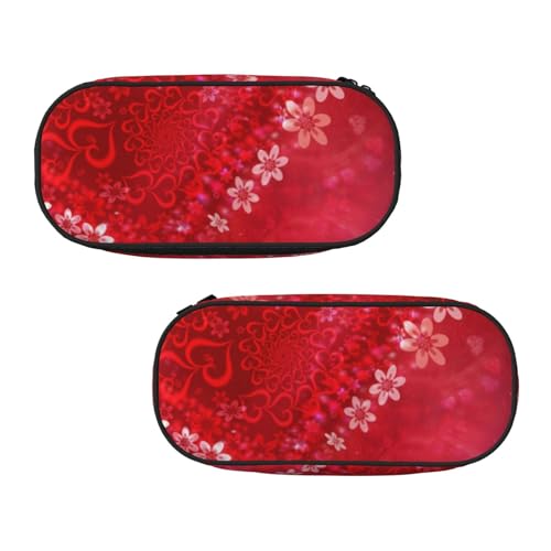 WXWJSHMGC Federmäppchen mit rotem Herz-Blumendruck, große Tasche mit 3 Fächern, Stifteetui, Kartenhalter, Münzhalter für Jungen, Mädchen, Schule, Schreibwaren von WXWJSHMGC