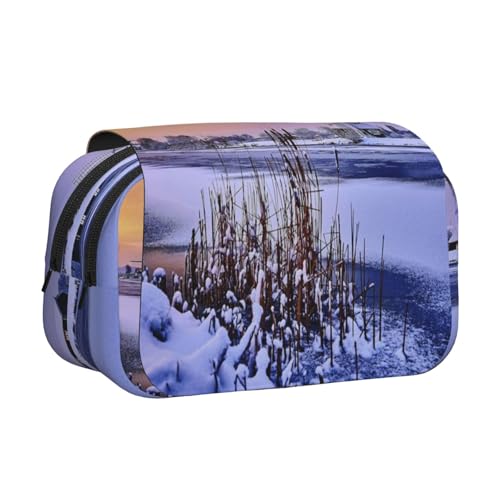 WXWJSHMGC Federmäppchen mit traditionellem Schnee-Aufdruck, tragbar, doppellagig, für Kinder, Mädchen, Jungen und Erwachsene von WXWJSHMGC