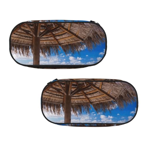 WXWJSHMGC Federmäppchen mit tropischem Stranddruck, große Tasche mit 3 Fächern, Stifteetui, Kartenhalter, Münzhalter für Jungen, Mädchen, Schule, Schreibwaren von WXWJSHMGC