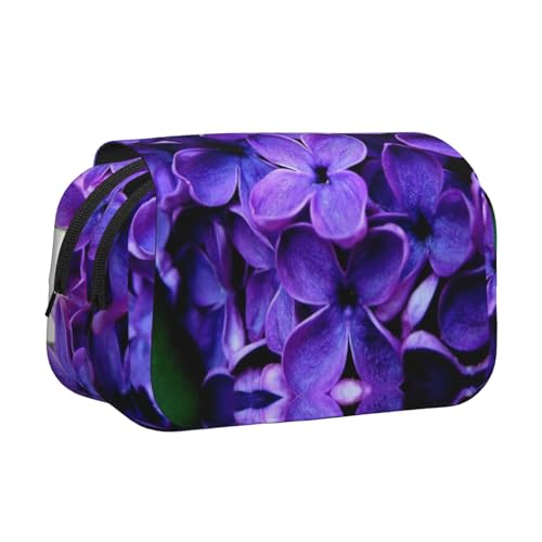 WXWJSHMGC Federmäppchen mit violettem Blumendruck, tragbar, doppellagig, für Kinder, Mädchen, Jungen und Erwachsene von WXWJSHMGC