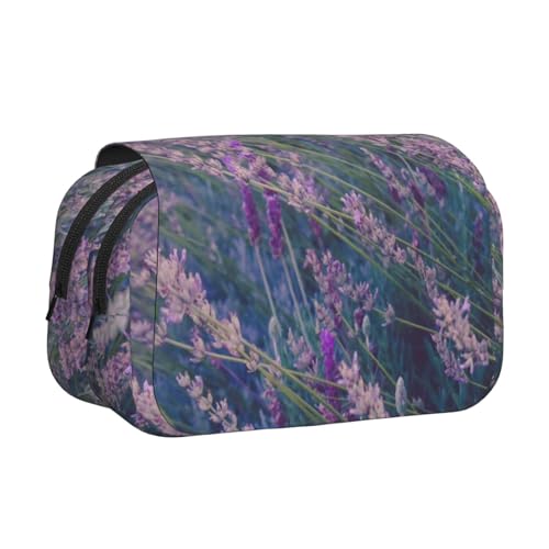 WXWJSHMGC Federmäppchen mit violettem Lavendelfelddruck, tragbar, doppellagig, für Kinder, Mädchen, Jungen und Erwachsene von WXWJSHMGC