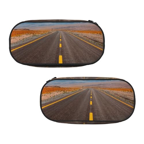 WXWJSHMGC Freeway Highway Road in the Desert Druck-Federmäppchen, große Tasche mit 3 Fächern, Stifteetui, Kartenhalter, Münzhalter für Jungen, Mädchen, Schule, Schreibwaren von WXWJSHMGC
