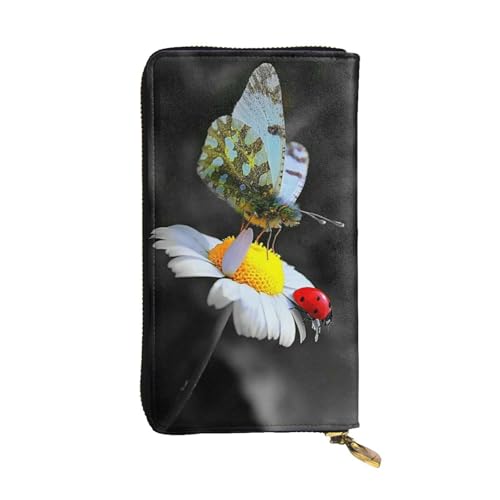 WXWJSHMGC Geldbörse mit Schmetterlingsmarienkäfer-Blumendruck, modisch, lang, Einkaufs-Clutch, PU-Leder, Handtasche für Damen, Herren von WXWJSHMGC