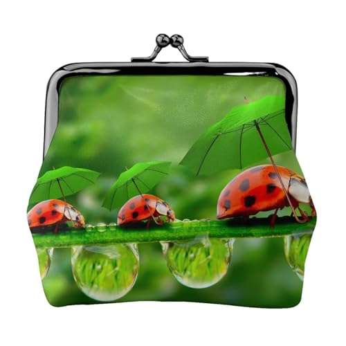 WXWJSHMGC Geldbörse mit lustigem Marienkäfer-Aufdruck, für Herren und Damen, Leder, Kussschloss, kleine Tasche von WXWJSHMGC