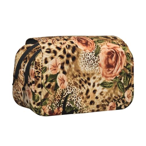 WXWJSHMGC Gestreiftes Federmäppchen mit Leopardenmuster, tragbar, doppellagig, für Kinder, Mädchen, Jungen und Erwachsene von WXWJSHMGC