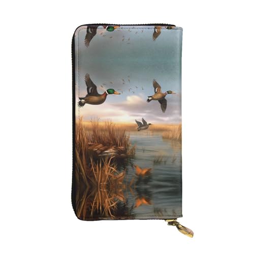 WXWJSHMGC Jagd fliegende Wilde Enten Druck Mode Lange Geldbörse Shopping Clutch Geldbörse PU Leder Handtasche für Damen Herren Geldbörsen, Schwarz , Einheitsgröße von WXWJSHMGC