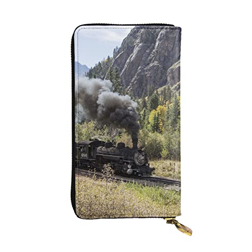 WXWJSHMGC Lange Geldbörse mit Dampflokomotiven-Zug-Druck, Einkaufs-Clutch, PU-Leder, Handtaschen für Damen, Herren von WXWJSHMGC