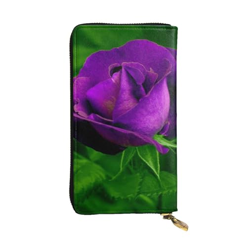 WXWJSHMGC Lange Geldbörse mit violettem Rosen-Blumendruck, Einkaufs-Clutch, PU-Leder, Handtasche für Damen, Herren von WXWJSHMGC