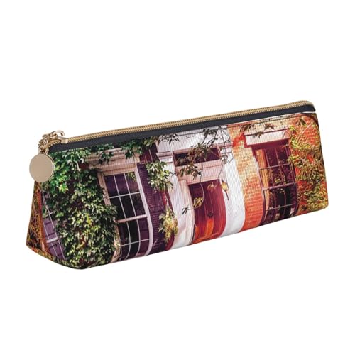 WXWJSHMGC Leafy Townhouses Federmäppchen aus Leder, personalisierbar, tragbar, großes Fassungsvermögen, für Mädchen und Jungen von WXWJSHMGC