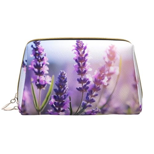 WXWJSHMGC Make-up-Tasche mit Lavendelblumen-Druck, tragbar, Leder, wasserdicht, Kosmetiktasche, Clutch, Make-up-Pinsel-Tasche (17 x 10,9 cm), weiß, Einheitsgröße von WXWJSHMGC
