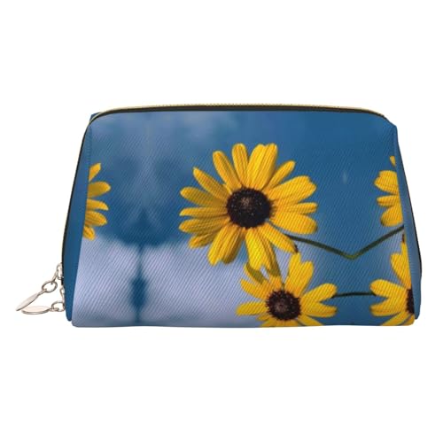 WXWJSHMGC Make-up-Tasche mit Sonnenblumen-Druck, tragbar, Leder, wasserdicht, Kosmetiktasche, Clutch, Make-up-Pinsel-Tasche (17 x 10,9 cm), gold, Einheitsgröße von WXWJSHMGC