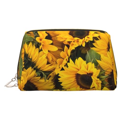 WXWJSHMGC Make-up-Tasche mit Sonnenblumen-Druck, tragbar, Leder, wasserdicht, Kosmetiktasche, Clutch, Make-up-Pinsel-Tasche (17 x 10,9 cm), gold, Einheitsgröße von WXWJSHMGC