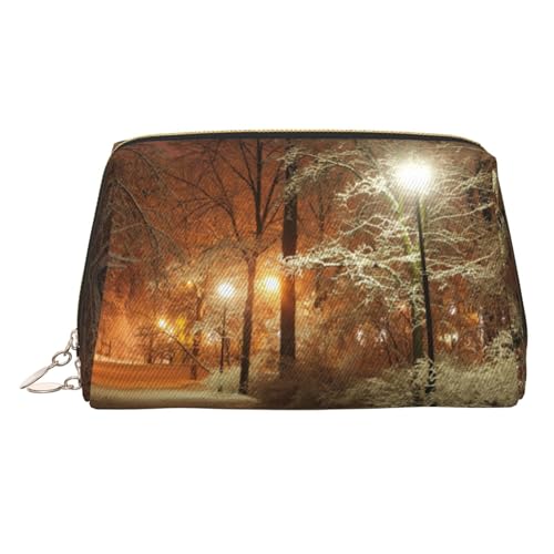 WXWJSHMGC Make-up-Tasche mit Winterpark-Druck, tragbar, Leder, wasserdicht, Kosmetiktasche, Clutch, Make-up-Pinseltasche, 17 x 10,9 cm, gold, Einheitsgröße von WXWJSHMGC