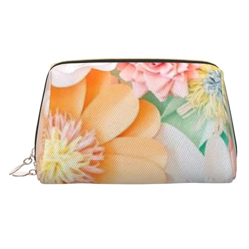 WXWJSHMGC Make-up-Tasche mit buntem Blumendruck, tragbar, Leder, wasserdicht, Kosmetiktasche, Clutch, Make-up-Pinseltasche (17 x 10,9 cm), gold, Einheitsgröße von WXWJSHMGC