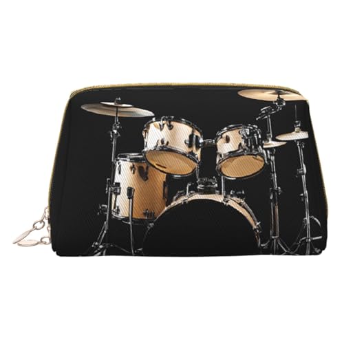 WXWJSHMGC Make-up-Tasche mit coolem Schlagzeug-Design, tragbar, Leder, wasserdicht, Kosmetiktasche, Clutch, Make-up-Pinsel-Tasche (17 x 10,9 cm), weiß, Einheitsgröße von WXWJSHMGC