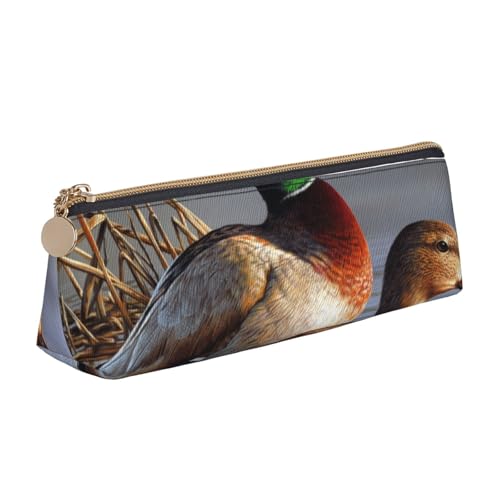 WXWJSHMGC Mallard Federmäppchen aus Leder, mit Entenmuster, personalisierbar, tragbar, großes Fassungsvermögen, für Mädchen und Jungen von WXWJSHMGC