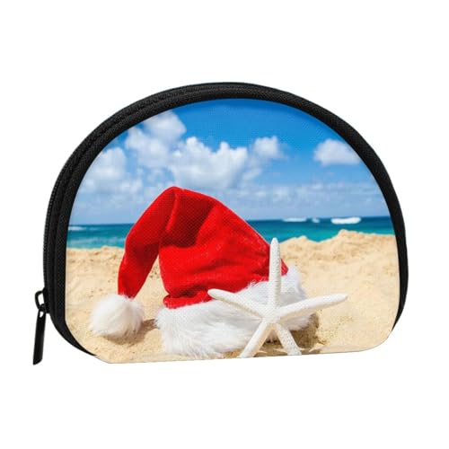 WXWJSHMGC Mini-Geldbörse mit Weihnachtsmannmützen-Motiv, für Damen und Mädchen, Persönlichkeit, kleine Münztasche, Aufbewahrungstasche, Clutch, Geldbörse, Einheitsgröße, lässig, Schwarz von WXWJSHMGC