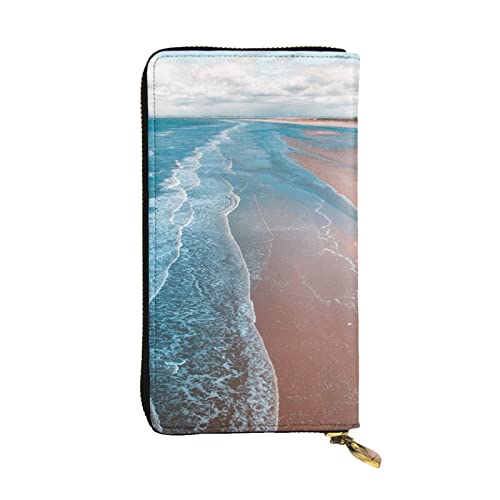 WXWJSHMGC Modische lange Geldbörse mit Strand-Aufdruck, Einkaufs-Clutch, PU-Leder, Handtasche für Damen, Herren von WXWJSHMGC